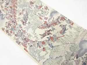 アンティーク　時代人物・祭り風景模様織り出し袋帯（材料）